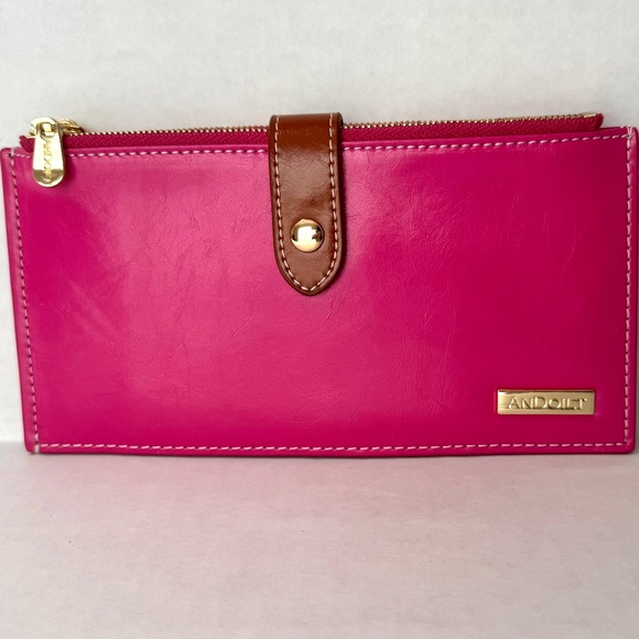 🌸ANDOILT Women's Wallet RFID Block Crdt Holders 2 Zipp Compartments Pink - Picture 1 of 8